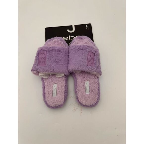 NWT BEBE Girls Size 4 Fluffy Open Toe Slide-on Slippers Light Purple - Picture 1 of 1